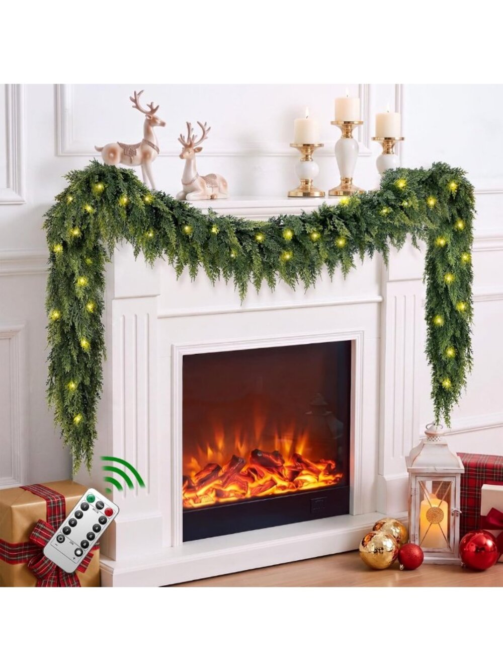 9FT Lighted Christmas Garland with Remote - Realistic Cedar Holiday Decor